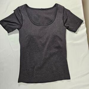 Lululemon Ribbed Short Sleeve Top Fitted Tee Black No Size Tag See Measurements